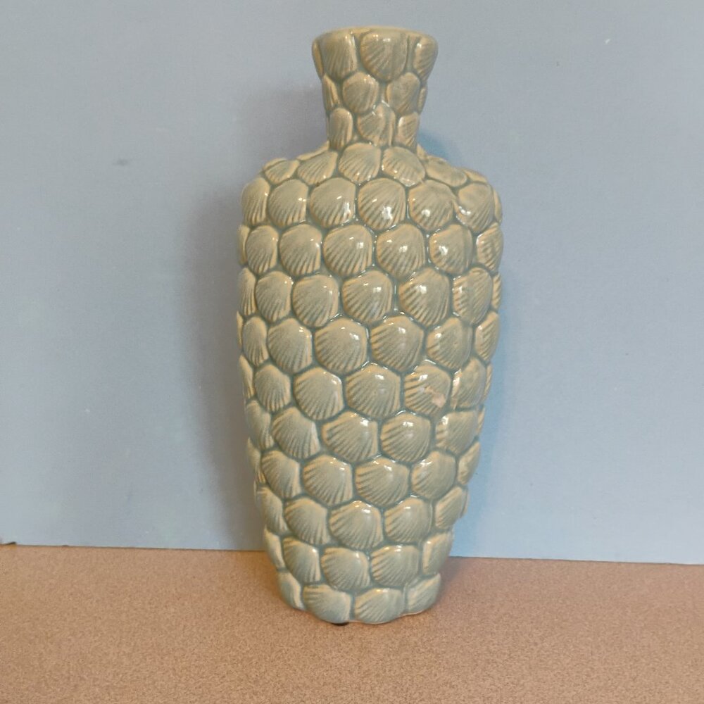 Vintage 1970s Turquoise Seashell Design Vase
